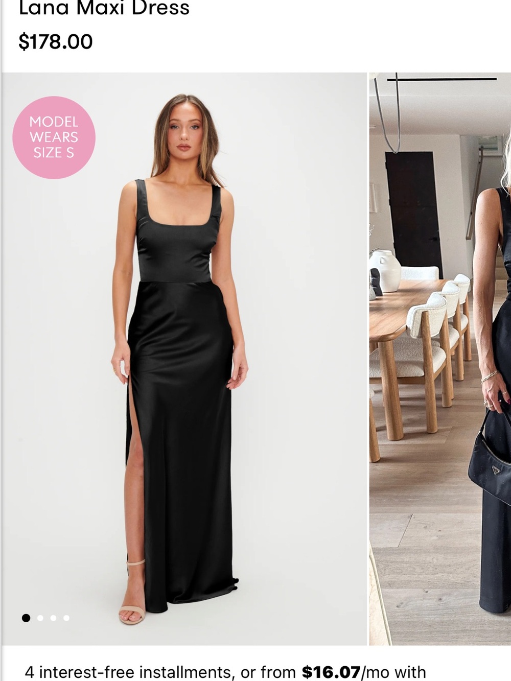 Black Satin Lani Maxi Dress with Side Slit. Mou Mou NWT